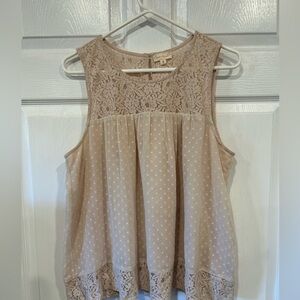 Hem & Thread Lace Beige Sleeveless Blouse